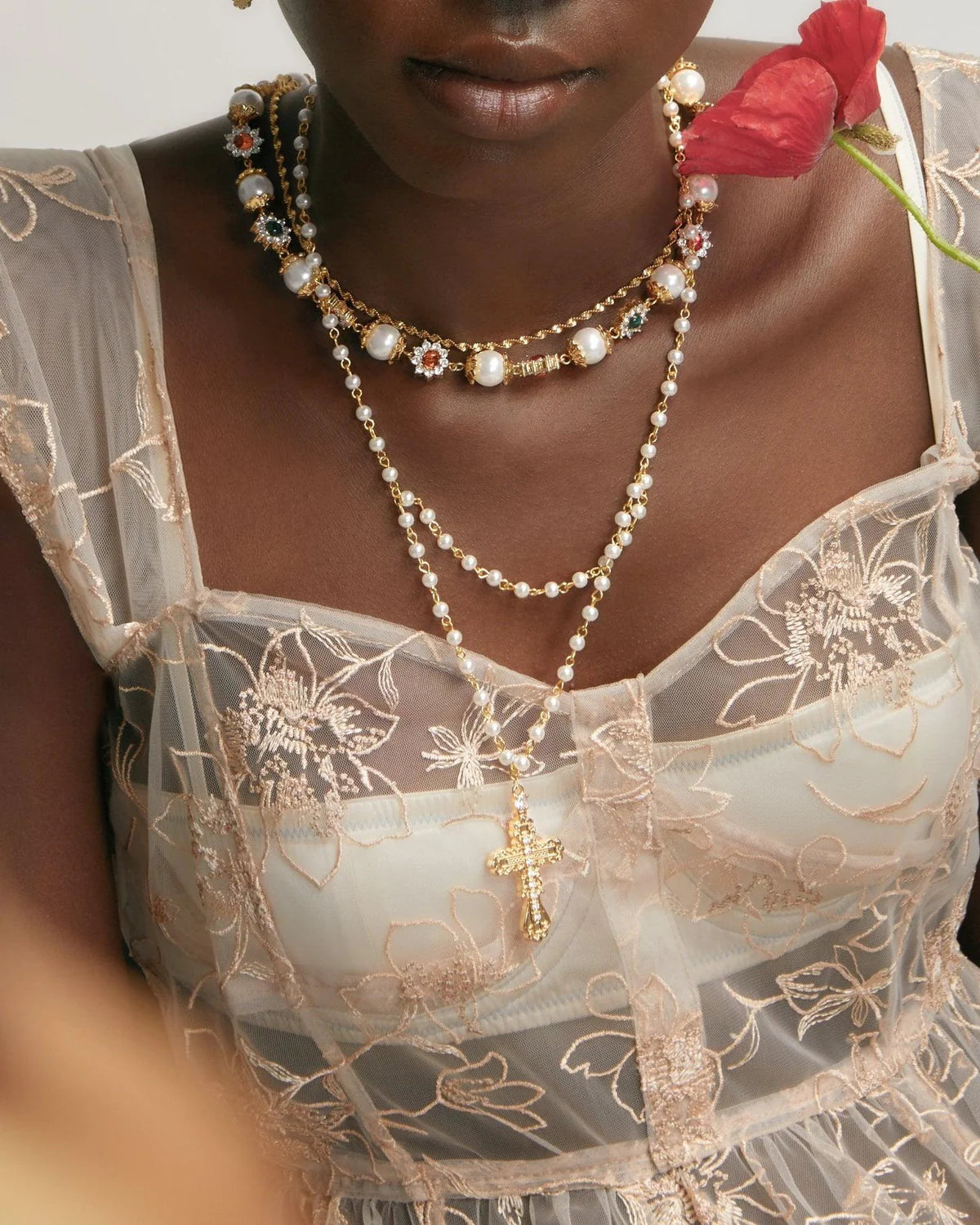 Celestia Cross Pearl Chain